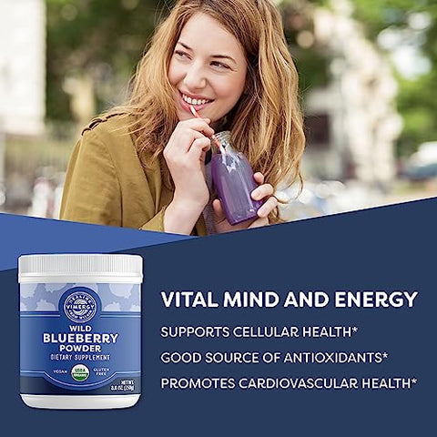 Wild Blueberry Powder – Protege a Saúde do Cérebro* – Suporta a Função Cardiovascular* – Orgânico, Vegano – 100g - Vimergy