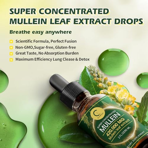 GPGP GreenPeople - (2 Pacotes) Gotas de Mullein para Pulmões – 14000mg Extrato de Folha de Mullein para Desintoxicação Pulmonar