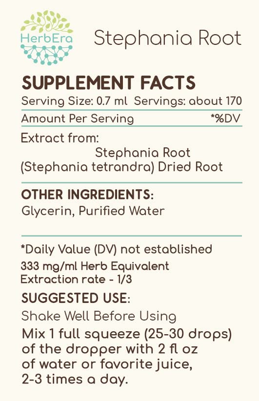 HerbEra - Extrato Herbal Concentrado de Raiz de Stephania Tetrandra B120, Líquido Concentrado Sem Álcool, Gotas Naturais de Raiz de Stephania Tetrandra (4 fl oz)