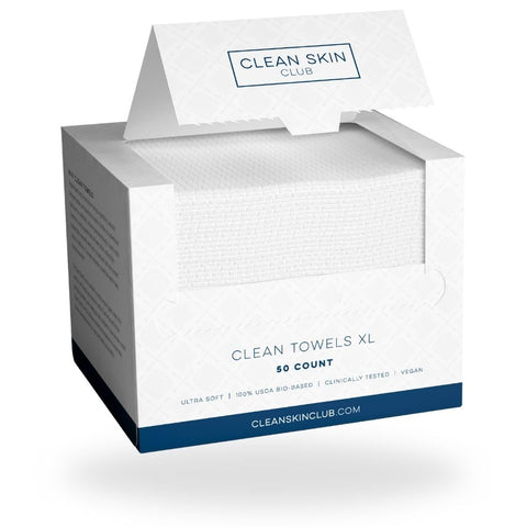 CLEAN SKIN CLUB - Toalhas Clean Skin Club XL, 100% Biobaseadas pelo USDA, Aprovadas por Dermatologistas, Toalhas Faciais Descartáveis Testadas Clinicamente, Lenços de Limpeza Facial, Lenços Secos Removedores de Maquiagem