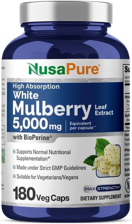 Extrato de Folha de Amora Branca 5.000mg 180 Cápsulas Vegetais - NusaPure