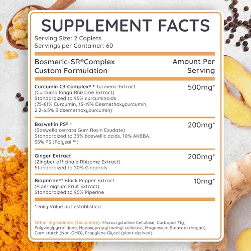 BOSMERIC-SR - Suplemento de Suporte Articular, Poderosa Combinação de Cúrcuma Curcumina com Pimenta Preta, Extrato de Boswellia