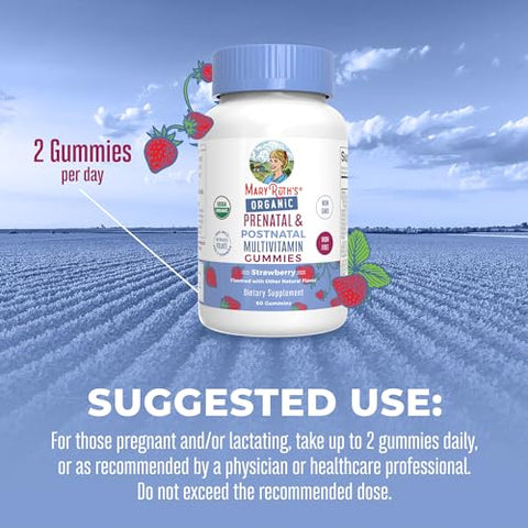 MaryRuth Organics - Vitaminas Pré-Natais para Mulheres MaryRuth’s | Gomas Pré-Natais Orgânicas USDA | Vitaminas Pós-Natais para Mulheres Amamentando | Metilfolato 800 mcg DFE | Iodo | Vegano | Não-OGM | 30