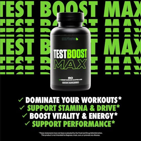 by V Shred Test Boost Max – Suplemento de Testosterona para Homens – Tribulus Terrestris – Energia Natural, Resistência e Força – 60 Cápsulas Livres de Glúten - Sculpt Nation