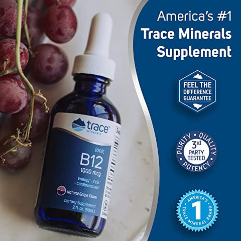 Vitamina B12 Líquida Iônica 1000 mcg | Suplemento Alimentar com Concentrace Minerais Iônicos de Espectro Completo | 59 Porções de 2 fl oz, 59 ml | Potencialize sua Saúde - Trace Minerals