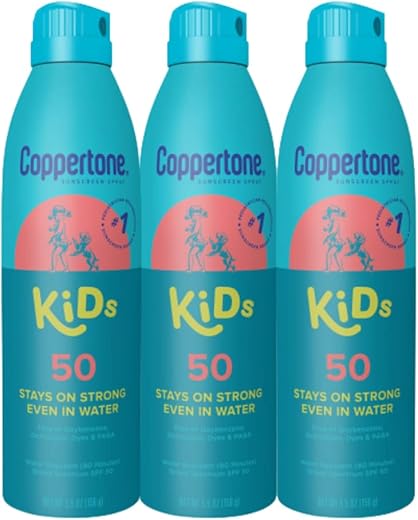 Protetor Solar Spray Coppertone Kids FPS 50, Resistente à Água, Amplo Espectro, 3 Unidades de 155g