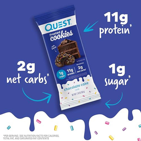 Frosted Cookies Twin Pack – Bolo de Chocolate, 1g Açúcar, 11g Proteína, 2g Carboidratos Líquidos, Sem Glúten, 16 Cookies - Quest Nutrition