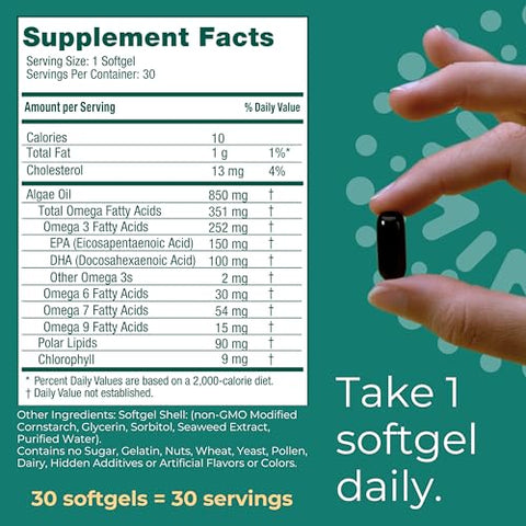 Omega-3 Vegan Algae, 30 Softgels (30 Porções), Ômega 3 à Base de Plantas, Suporte Integral ao Corpo, Suplemento Dietético com EPA DHA, Krill - Iwi