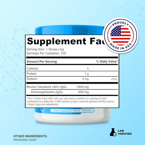 Prime Powders - Colostro com mais de 40% de IgG, proveniente de pasto, para saúde intestinal, imunidade contra inchaço e pele saudável