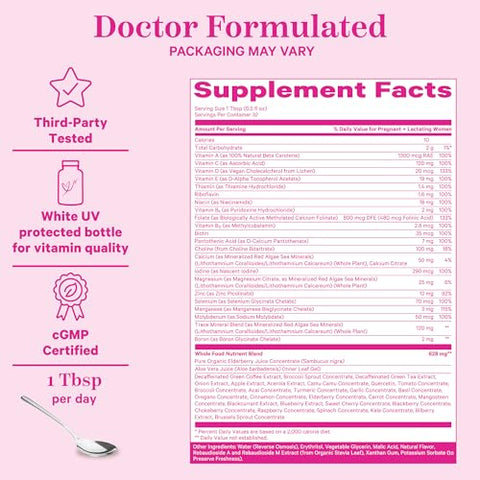 Multivitamínico Líquido Pré-Natal e Pós-Natal para Mulheres – Mistura Orgânica de Alimentos - Pink Stork