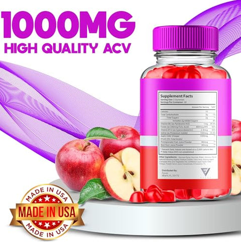 Fyvus - ACV Keto Gummies Fórmula Avançada de Gerenciamento de Peso, Gummy ACV Keto 1000mg Vinagre de Maçã Detox Suporte de Limpeza para Mulheres e Homens, Keto ACV Plus Vitamina B6 e B12