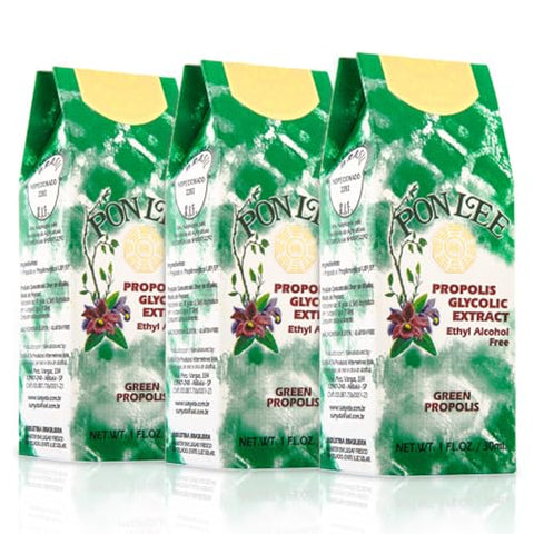 PON LEE - Extrato de Própolis Verde Brasileira 100% Orgânico – Sem Álcool 30ML 3 Pacotes – Alta Concentração de Artepillin-C