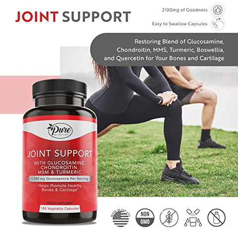 Suporte Articular, Glucosamina com Condroitina Cúrcuma MSM Boswellia, 180 Cápsulas - Pure By Nature