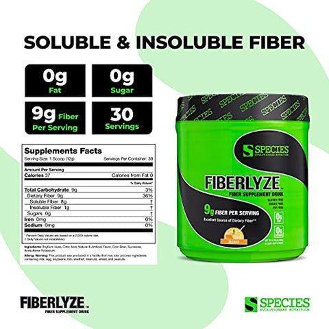Fiberlyze – Suplemento de Fibra à Base de Psyllium, Solúvel em Água – 100g - Species Nutrition