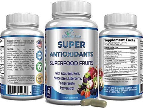 YUMMYVITE - Superfood Complexo de Frutas Super Antioxidantes – Açaí, Goji, Noni, Mangostão, Romã, Sambucus, Resveratrol, Suporte Imunológico, Cuidados com a Pele – 60 cápsulas