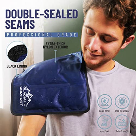 Glacial Comfort - Gel Ice Pack Reutilizável para Lesões – Almofadas Frias (15″ x 11″) para Dor nas Costas, Quadril, Joelho, Ombro, Distensões Musculares, Enxaqueca