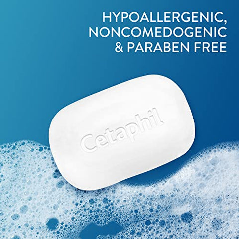 Sabonete em Barra Cetaphil, Limpeza Profunda para Rosto e Corpo, 130g (Pack com 6), Para Pele Seca a Normal, Sensível, Livre de Sabão, Hipoalergênico, Sem Parabenos, Remove Maquiagem, Sujeira e Oleosidade