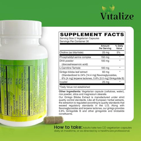Suporte Cerebral | Suplementos para Memória e Concentração | Ajuda a Manter o Cérebro Normal - Vitalize