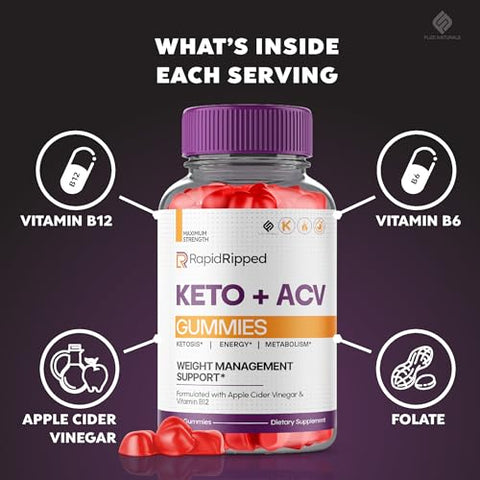 Fuze Naturals - (2 Pacotes) Gomas Rapid Ripped Keto ACV – Suplemento de Vinagre de Maçã 1000mg para Mulheres e Homens, Veganas e Rápidas – RapidRipped Keto