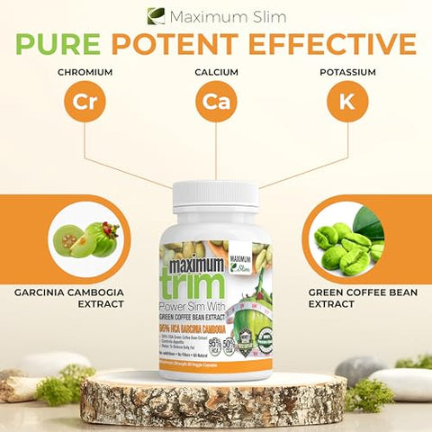 Fórmula Mais Eficaz MaximumTrim Garcinia CAMBOGIA com Extrato de Café Verde – Perda de Peso Natural, Supressor de Apetite – 100% Eficiente – 60 cápsulas - Maximum Slim