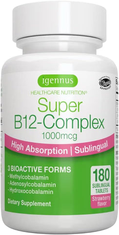 Igennus Healthcare Nutrition - Super B12-Complex 1000mcg, Sublingual – Energia e Saúde com Vitamina B12  Super B12