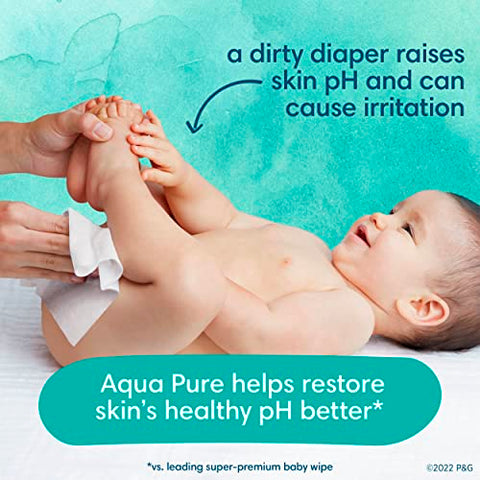 Aqua Pure Lenços Umedecidos para Bebês Sensíveis, 99% Água, Hipoalergênico, Sem Perfume, 8 Pacotes Flip-Top (448 Lenços no Total) (Embalagem Pode Variar) - Pampers