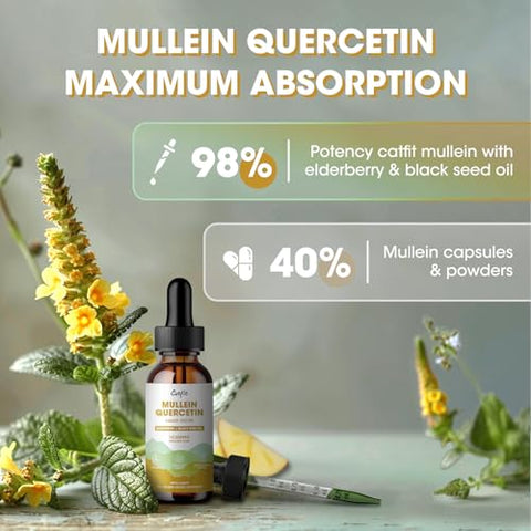 Catfit - Gotas de Mullein para os Pulmões – Extrato Líquido de Folha de Mullein – Limpeza Pulmonar para Fumantes – Poderosa Tintura de Mullein para Suporte à Saúde Imunológica, Respiratória e da Pele – Maçã
