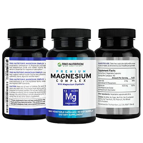 TRIO NUTRITION - Trio Nutrition Complexo de Magnésio 90 Dias | 420 mg Suplemento de Magnésio | Glicinato de Magnésio