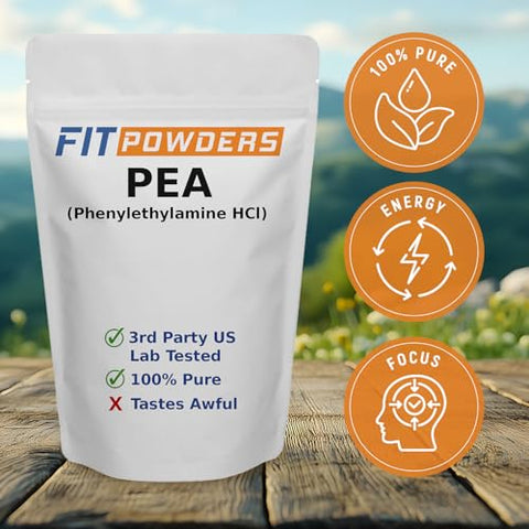 FitPowders - Beta Phenylethylamine HCl em Pó (Feniletilamina), Pó de Feniletilamina para Aumento de Serotonina, Dopamina e Energia – 100g