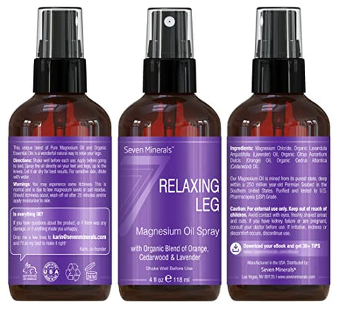 Spray Relaxante para Pernas Seven Minerals, Poderosa Mistura de Óleos Essenciais (Laranja, Cedro), 100ml