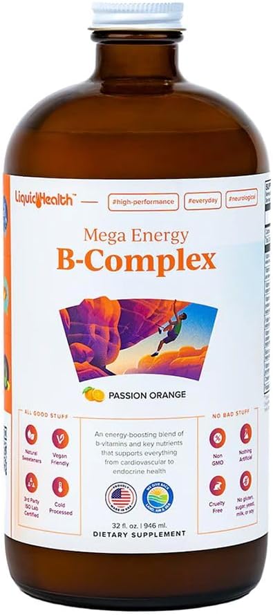 Mega Energy B-Complex Líquido – Aumente a Energia, Alivie o Estresse – Vitaminas Líquidas para Adultos - LIQUIDHEALTH