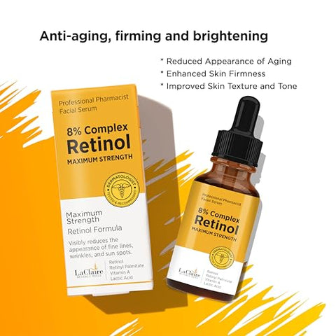 LaClaire - Sérum Facial Complexo Retinol, Anti-idade, Iluminador, Firmador, Suavizante, 30 ml