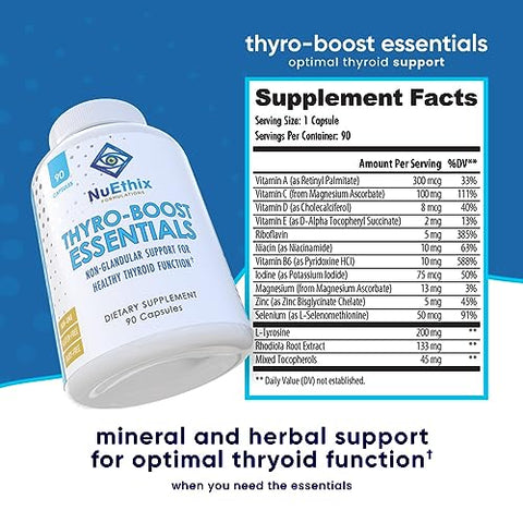 Thyro-Boost Essentials – Suporte Não-Glandular para Função Tireoidiana Ótima, 90 Cápsulas - NuEthix Formulations