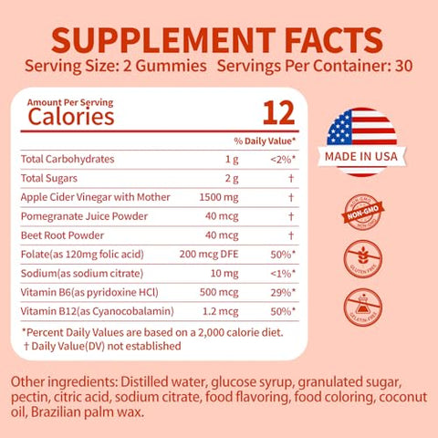 DDUYIE - Gummies de Vinagre de Maçã Keto ACV | 1500mg Baixo Carboidrato para Desintoxicação e Limpeza | Fabricado nos EUA | 60 Unidades