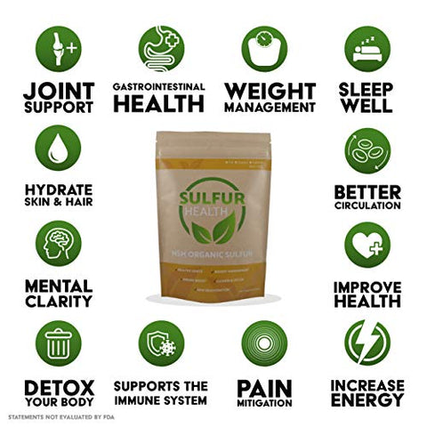 Sulfur Health - MSM Orgânico Sulfur – Suplemento de MSM Puro 99,9% – Testado em Laboratório – Marca Orgânica