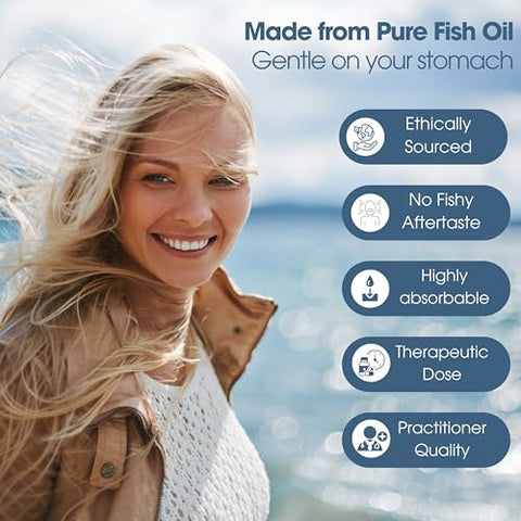 Ômega 3 Fish Oil, Ácidos Graxos EPA/DHA, 3000mg, Triplo Forte, Cápsulas de Óleo de Peixe sem Sabor de Peixe com Limão – Coração, Olhos, Cérebro - Pure Micronutrients