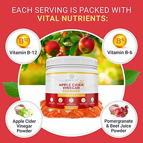 Purify Life - Gomas de Vinagre de Maçã Detox para Adultos (90 unidades) – Melhora a Saúde Intestinal, Energia e Digestão