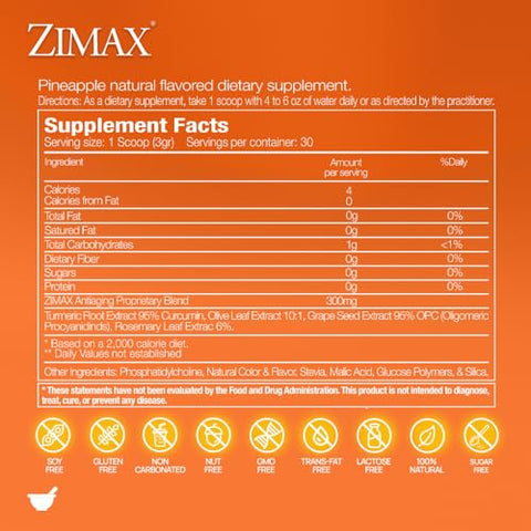 Paleolf - ZIMAX Super ANTIOXIDANT – Curcumina de alta absorção, Extrato de Alecrim, Extrato de Semente de Uva, Extrato de Folha de Oliveira ORAC 3.451.770 (Lata) 90g (1-Pack)