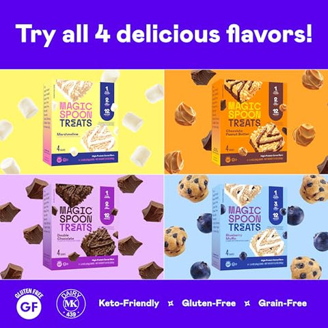 Magic Spoon - MAGIC SPOON Treats – Barra de Cereal Crocante, Baixo Carboidrato, Rico em Proteínas, Amigável à Dieta Keto, 1g de Açúcar, Sem Glúten (Sabor Bolo de Aniversário, 8 Barras)