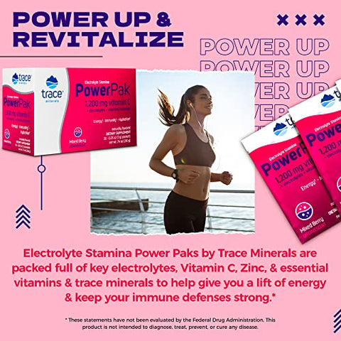 Power Pak Pó Eletrólito | 1200 mg Vitamina C, Zinco, Magnésio | Reforça Imunidade, Hidratação e Energia Natural | Mixed Berry | 30 Pacotes - Trace Minerals