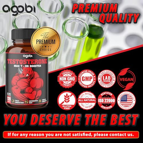 Suplemento de Testosterona agobi 11in1 para Homens de Extrato Herbal 14000mg Equivalente – Resistência, Impulso e Suporte Corporal 120 Cápsulas Veganas para 2 Meses