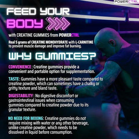 POWERCTRL - Gomas de Creatina com L-Carnitina para Homens – Potencialize seus resultados!