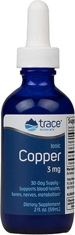 Cobre Líquido Iônico 3 mg | Enzima Antioxidante | Suporta Saúde do Sangue, Ossos, Nervos e Metabolismo | 60 ml, 48 Porções | Marca: Trace Minerals - Trace Minerals