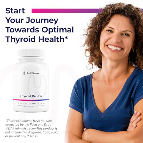 Bright Naturals - Thyroid Renew – Suporte para a Tireoide Feminina para Foco e Energia com Zinco Selênio Cobre e Superfoods para a Tireoide – Fabricado nos EUA, 60 Cápsulas