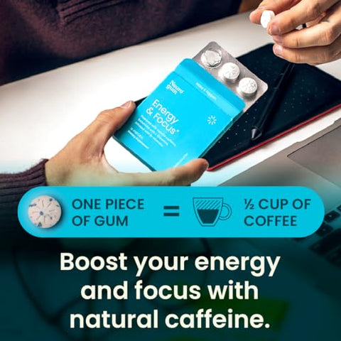Energy – Goma de Cafeína (54 Unidades) – Sem Açúcar com L-teanina, Cafeína e Vitamina B12 - NeuroGum