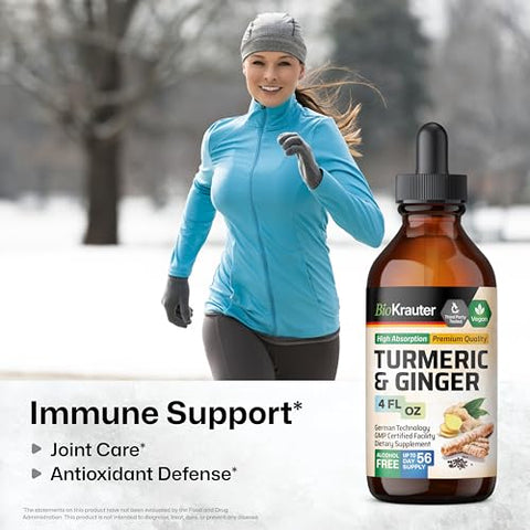 BIO KRAUTER - Tintura de Cúrcuma e Gengibre – Suporte Imunológico com Curcumina – Gotas Veganas – Fórmula com Pimenta Preta – 118 ml