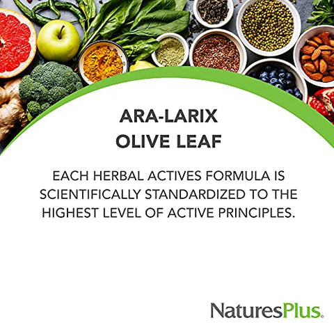 Herbal Actives ARA Larix Olive Leaf – 750 mg, 30 Comprimidos Veganos – Suporte Imunológico, Liberação Prolongada – Hipoalergênico, Vegetariano, Sem Glúten – 30 Porções - Natures Plus