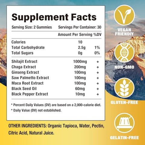Sijigood - 2 Pacotes de Gomas de Shilajit Suplemento 1000 MG com 85 Minerais Traços, Shilajit para Homens