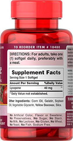 Puritan's Pride - Puritan’s Pride Lycopene 40 mg – Suporte para Saúde da Próstata e do Coração, Propriedades Antioxidantes, 60 Softgels de Liberação Rápida
