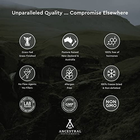 Fígado de Boi 180 Cápsulas, Energia, Desintoxicação, Digestão, Imunidade e Bem-Estar, Não-OGM, Fígado Liofilizado - Ancestral Supplements